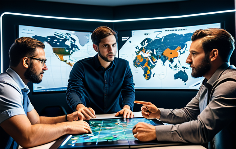 A diverse group of professional gamers, fully clothed in modest, comfortable yet stylish professional attire, gathered around a large display in a modern, well-lit gaming lounge. They are engaged in a focused discussion, pointing at strategic game maps and data on the screen, emphasizing collaboration and intellectual engagement. Perfect anatomy, correct proportions, natural pose, well-formed hands, proper finger count, natural body proportions, professional photography, high quality, safe for work, appropriate content, family-friendly.