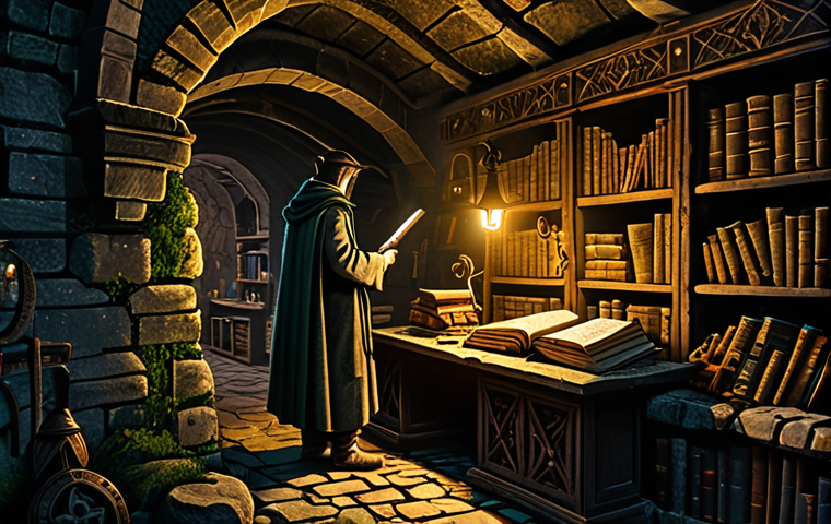 Dungeon Exploration**
"An adventurer, fully clothed in practical fantasy attire, exploring a dimly lit dungeon. Torches illuminate ancient stone walls covered in moss and strange symbols. He is carefully examining a dusty bookshelf, searching for a hidden grimoire. Safe for work, appropriate content, perfect anatomy, natural proportions, professional illustration, family-friendly."
**