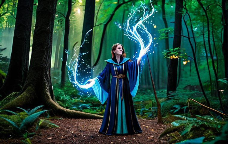 **
A female illusionist, fully clothed in ornate, modest robes suitable for a powerful mage, stands in a vibrant, enchanted forest. She is casting a spell, with swirling magical effects around her. The forest background includes glowing plants and ancient trees. Perfect anatomy, correct proportions, natural pose, well-formed hands, proper finger count. Safe for work, appropriate content, professional, family-friendly.
**