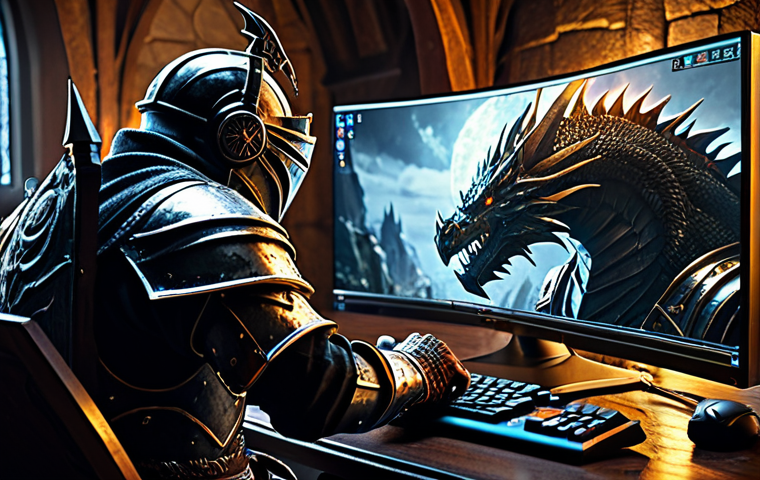 PC Gaming Immersion**
Prompt: "A close-up of a PC gamer deeply engrossed in a fantasy MMORPG, specifically *Lineage*-esque. The screen displays highly detailed graphics of a medieval knight in shining armor battling a dragon. The gamer is wearing a gaming headset. Dimly lit room, focused on the monitor. High-end gaming PC setup. Hyperrealistic, cinematic lighting, dramatic atmosphere, fantasy art, *Lineage* inspired, safe for work, appropriate content, fully clothed, professional, perfect anatomy, natural proportions."
**