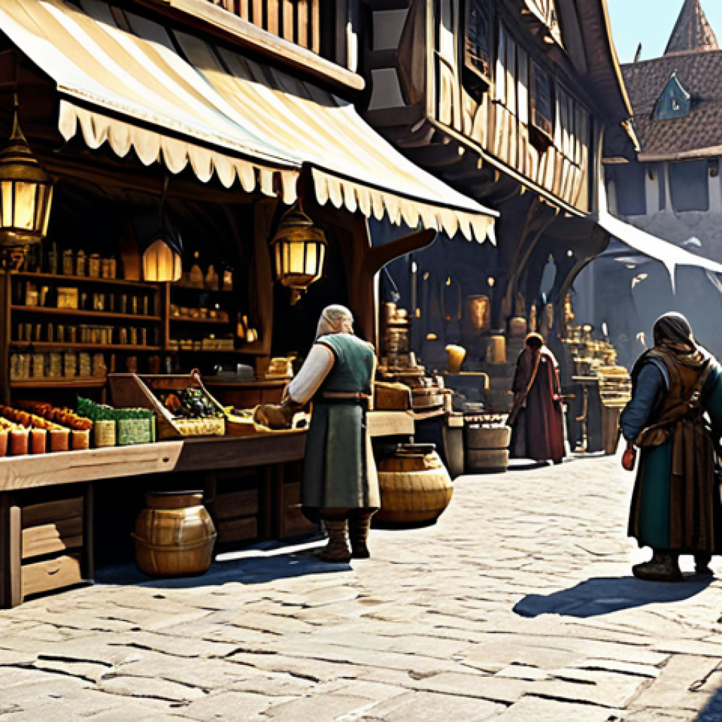 리니지 초보자를 위한 경제 전략 - Thriving Marketplace**

"A bustling marketplace scene in a Lineage-inspired fantasy city, filled wit...