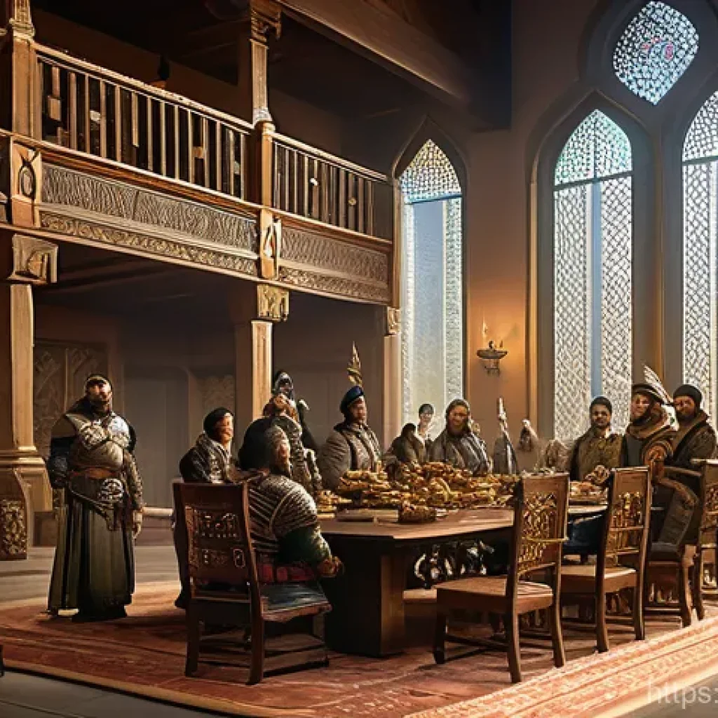 리니지 신규 혈맹 시스템 소개 - "A diverse group of Lineage players, representing various fantasy races and classes, gathers inside ...