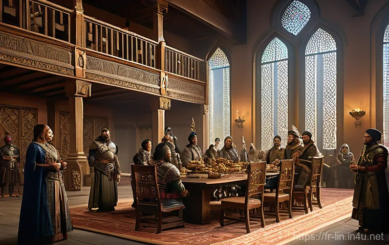 리니지 신규 혈맹 시스템 소개 - "A diverse group of Lineage players, representing various fantasy races and classes, gathers inside ...