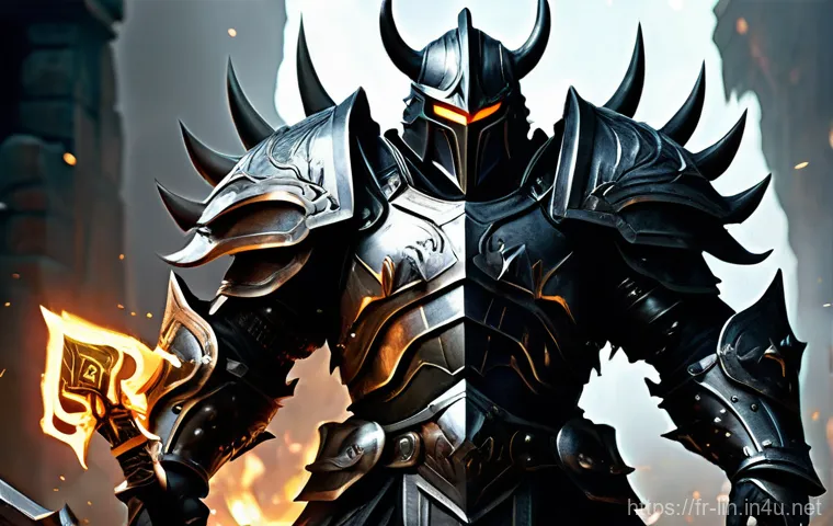 리니지 PvE 유저 추천 클래스 - A powerful male warrior, resembling a 'Devastator' or 'Warlord' from Lineage. He is depicted in a dy...