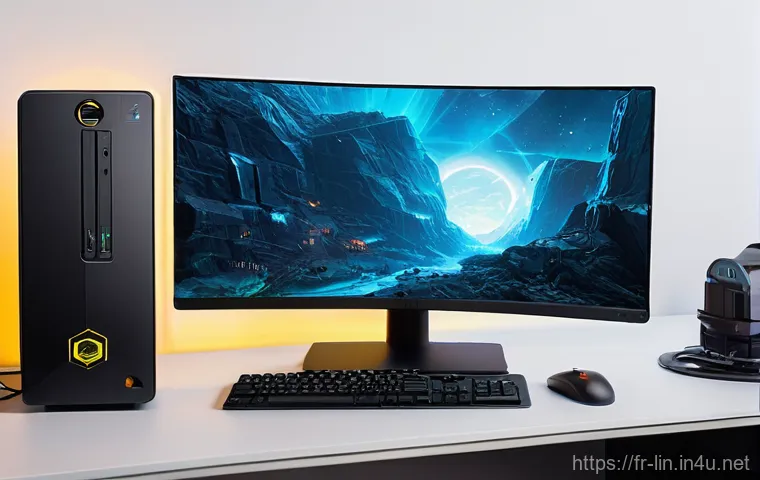 리니지 게임 최적화 방법 - On the left side (Before): Depict a cluttered, somewhat dusty desk with an older, bulkier PC tower. ...