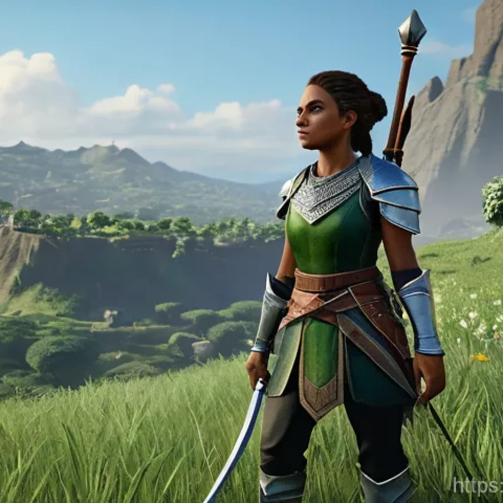 리니지 신규 유저 보너스 - **Prompt 1: A Heroic First Step**
    A confident young female warrior, wearing intricate and polish...