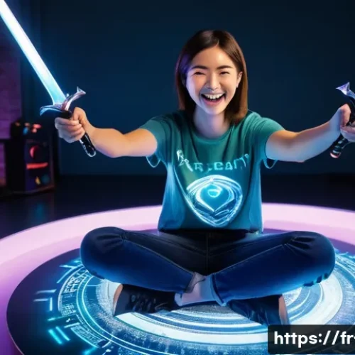 Home 26 리니지 무료 아이템 배포 이벤트 - A joyful female gamer in her early 20s, with a radiant smile, sitting comfortably in a well-lit gami...