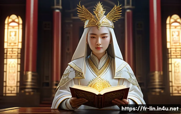 리니지 전설급 스킬북 설명 - **Prompt:** "A powerful female Cardinal character from Lineage 2, adorned in intricate, flowing gold...